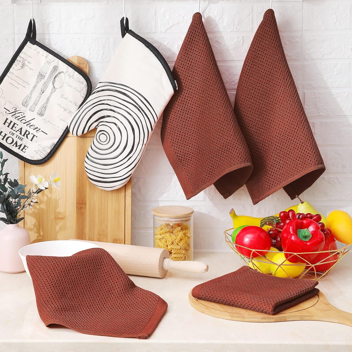 Homaxy 100% Cotton Waffle Weave Kitchen Dish Cloths, Ultra Soft Absorbent Quick Drying Dish Towels