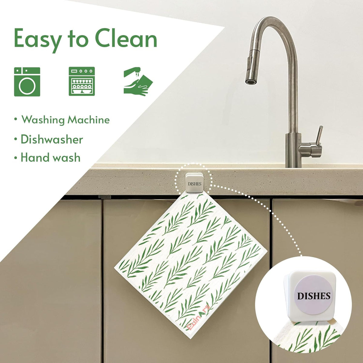 Swedish Dishcloths for Kitchen, 8 Pack Green Reusable Paper Towels with Clips, Non-Scratch Swedish