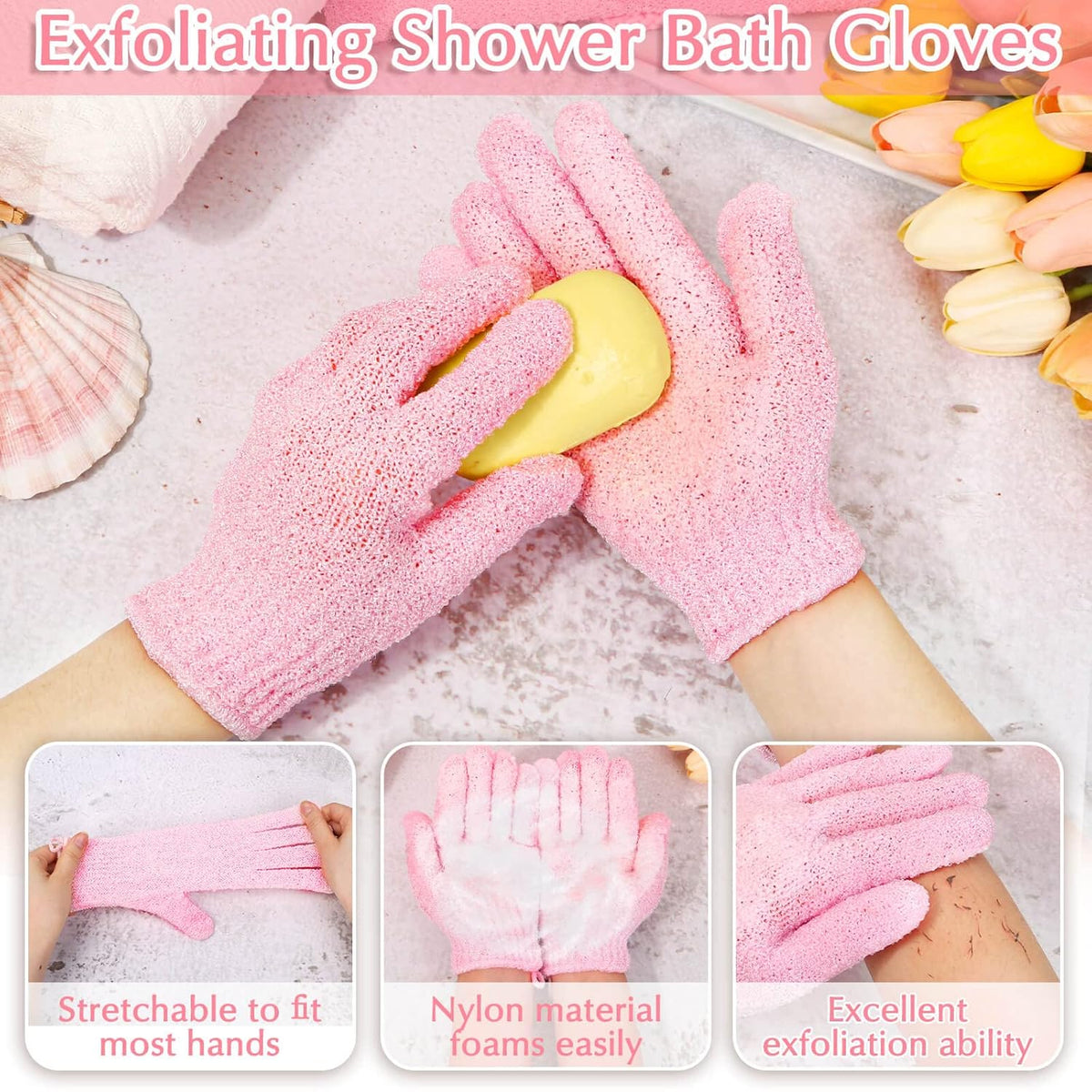 Anezus Exfoliating Shower Bath Gloves Back Scrubber Set for Body, Face, Shower, Bath, Scrub and