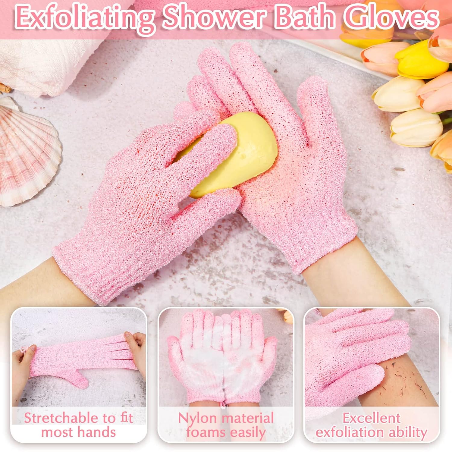 Anezus Exfoliating Shower Bath Gloves Back Scrubber Set for Body, Face, Shower, Bath, Scrub and