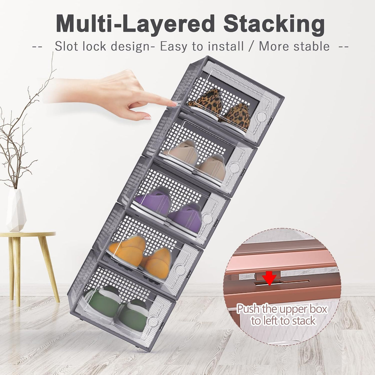 Kuject Large Shoe Organizers Storage Boxes for Closet, 12 Pack Clear Plastic Stackable Storage Bins