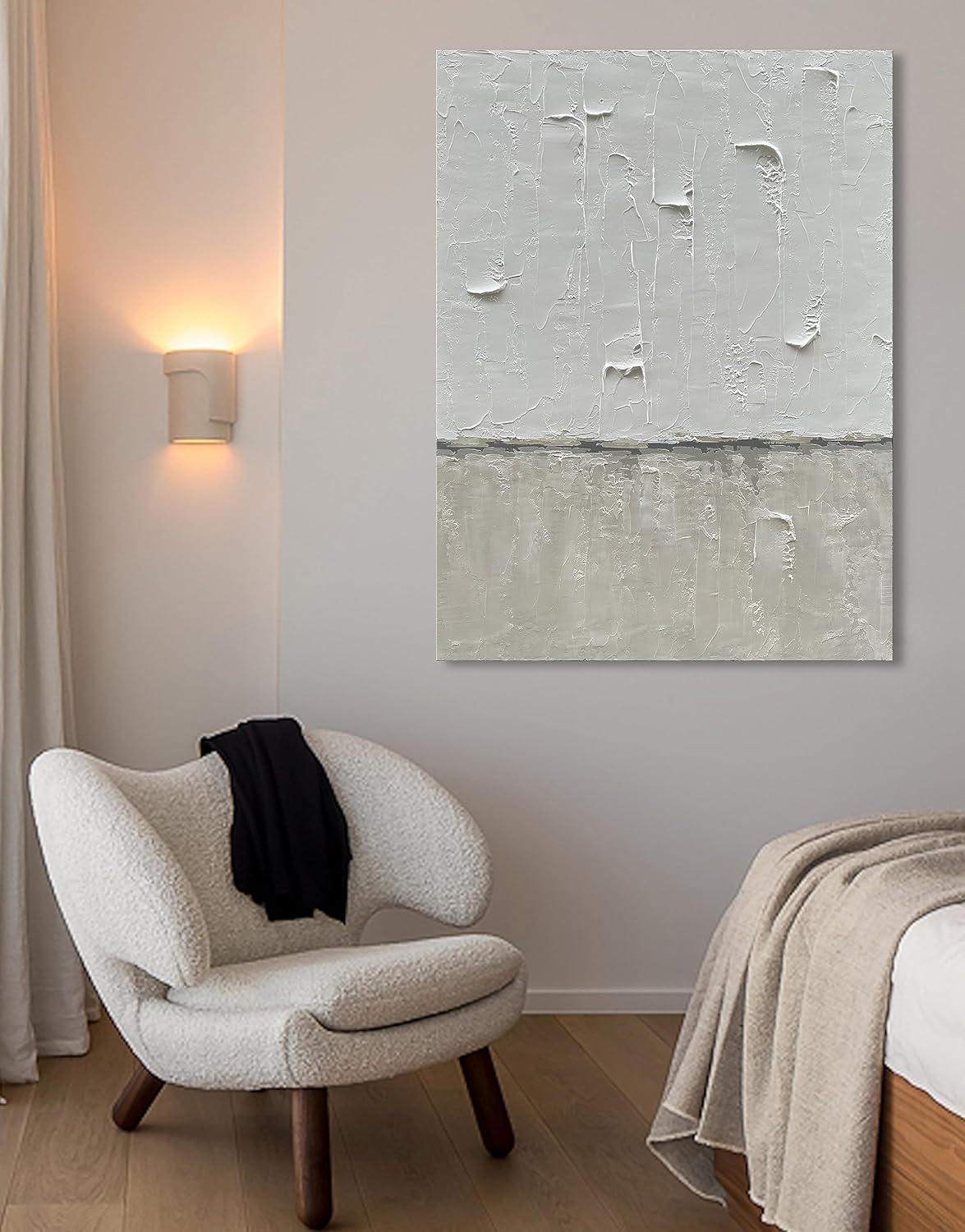 NANKAI Hand Painted Grey and White art Canvas Paintings Minimalist Abstract Oil Painting Wall Art