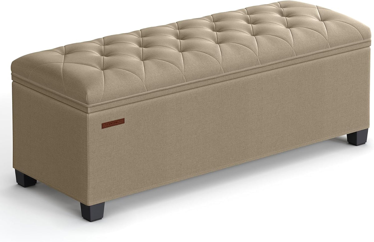 SONGMICS Storage Ottoman Bench, Foot Rest with Legs, 15.7 x 43.3 x 15.7 Inches, End of Bed Bench