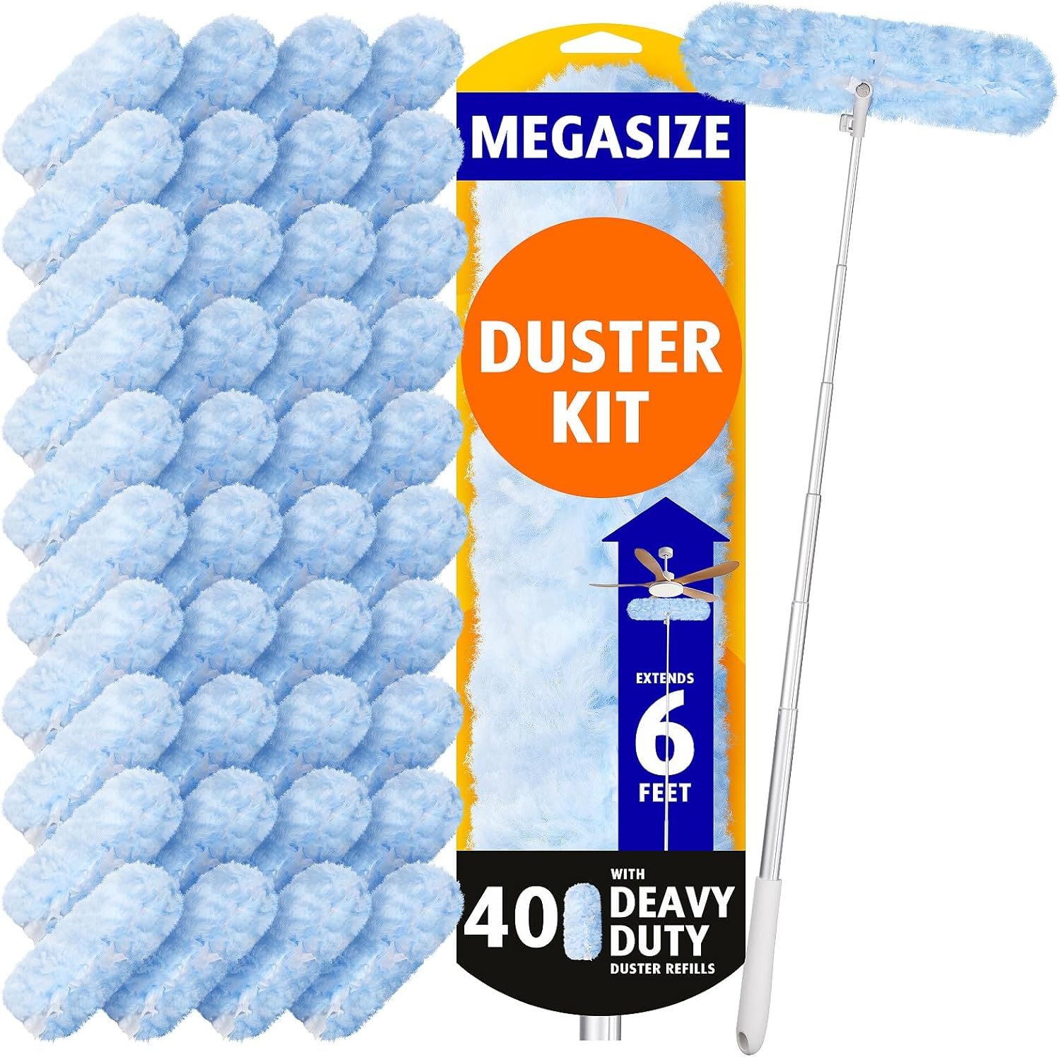 6ft Extendable Duster Handle with 40 Pcs, Compatible with Swiffer Duster, Disposable Microfiber