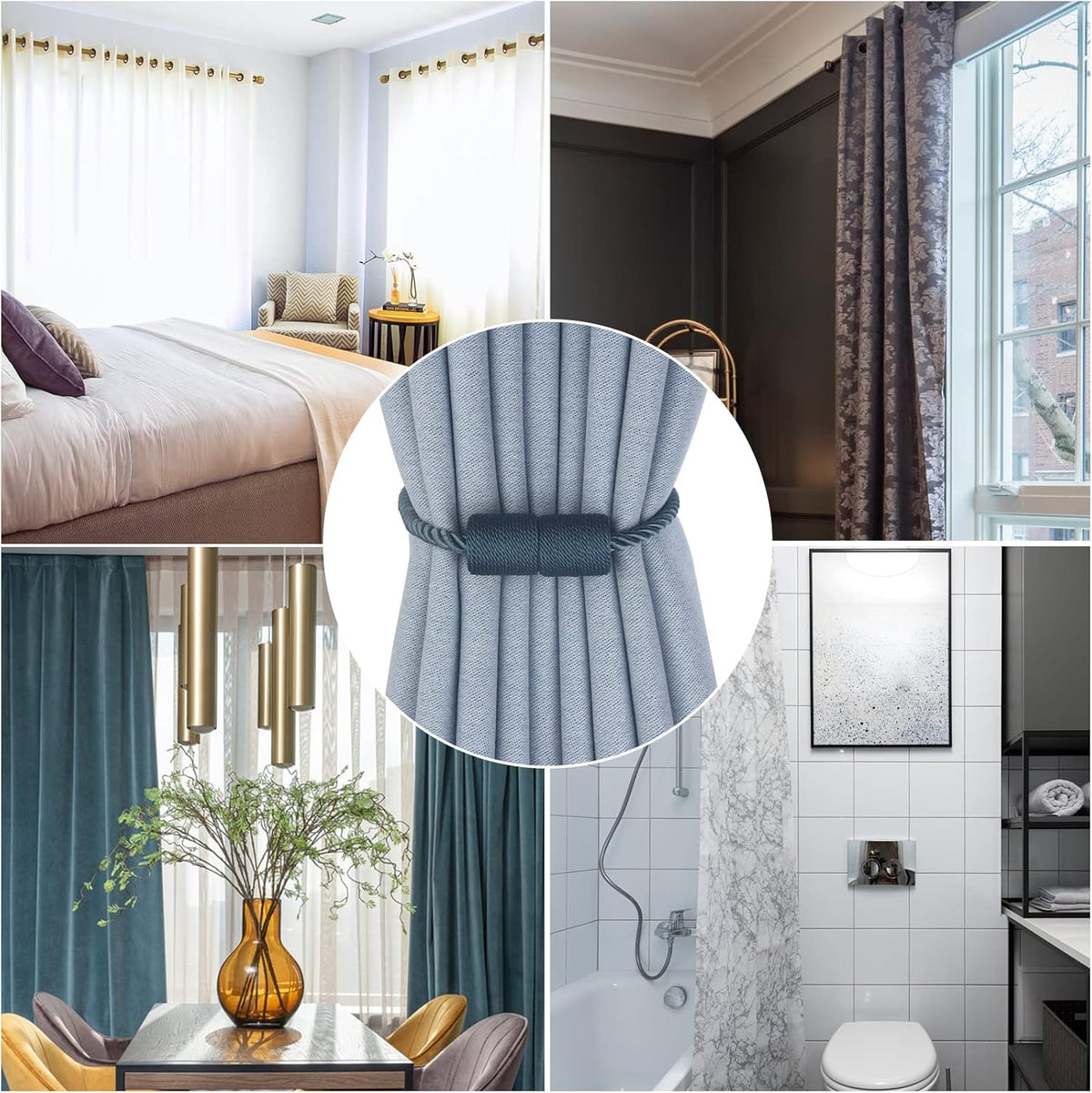 Magnetic Curtain Tiebacks 6 Pack Blue Curtain Rope Tieback Curtain Holders for Drapes Modern Tie