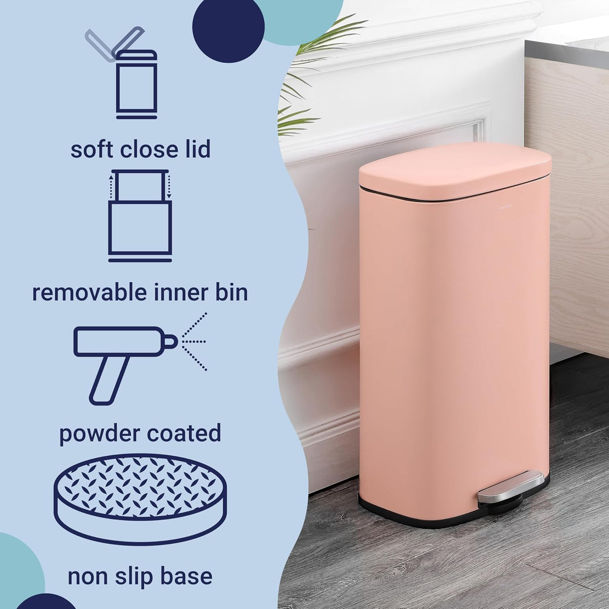 happimess HPM1011F Curtis 8-Gallon Step-Open Trash Can, Fingerprint Resistant, Modern, Minimalistic