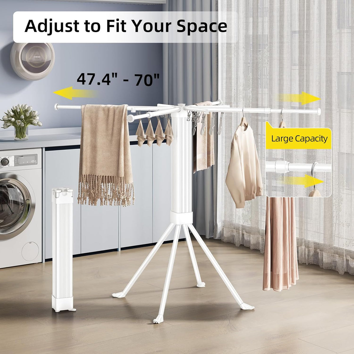 BIREN Clothes Drying Rack Foldable Extending Laundry Rack with 16 Clips Collapsible Clothing Rack