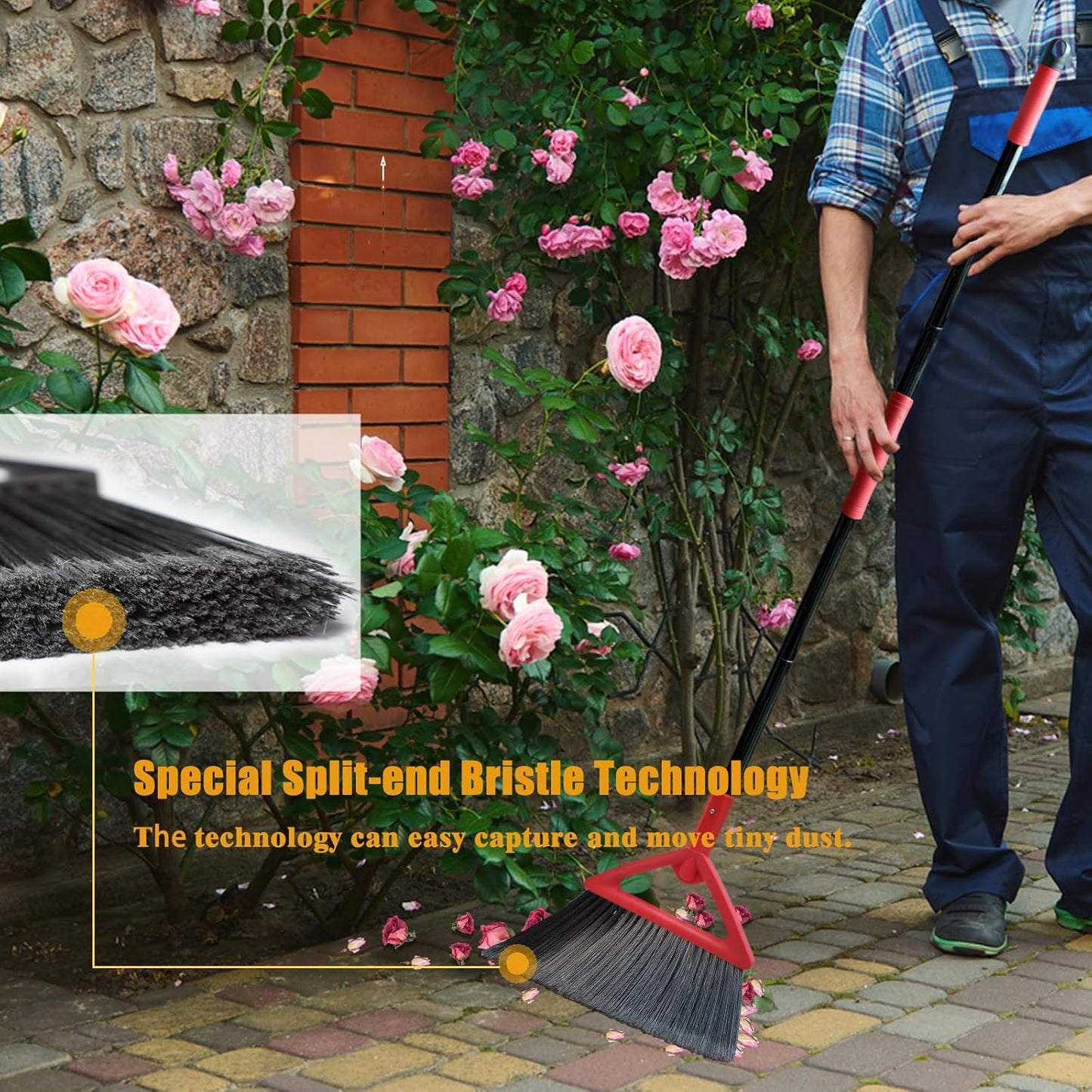Heavy Duty Angle Broom, 3 Pack Longer Commercial Brooms, Swipe Brooms for Sweeping Indoor Outdoor