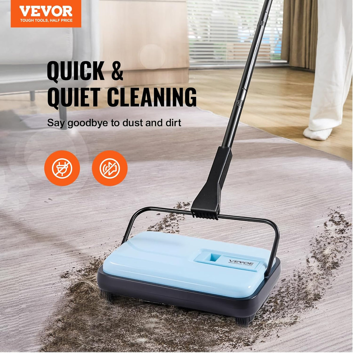 VEVOR Carpet Sweeper Manual, Floor Sweeper with 300 ml Dustbin Capacity Easy to Empty, 6.7 inch