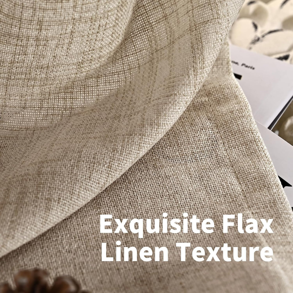 YoungsTex Oatmeal Linen Curtains 36 Inch Length for Short Kitchen Window, Textured Small Drapes