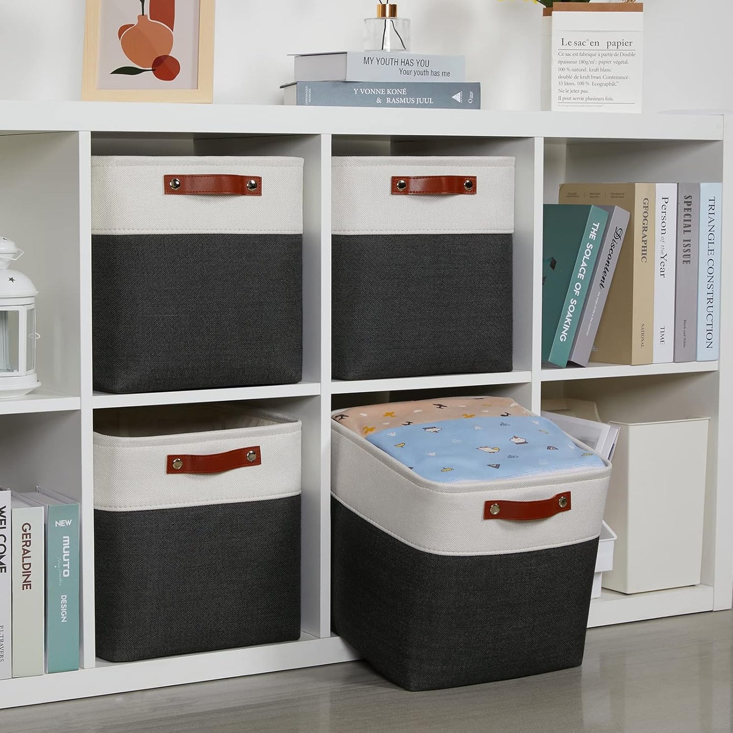 DULLEMELO Set Of 4 Cube Storage Bins, Fabric Storage Basket for Shelves Closet Nursery Toy Storage