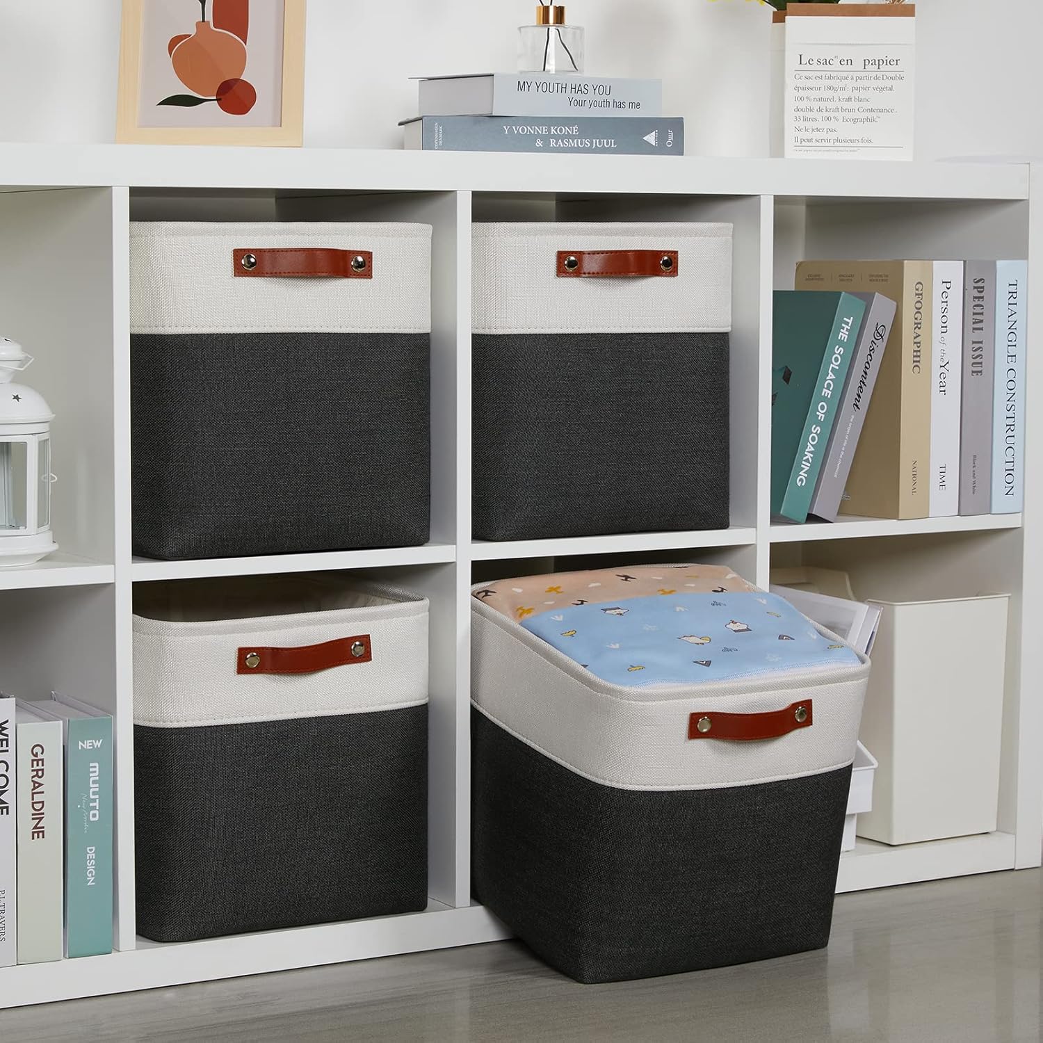 DULLEMELO Set Of 4 Cube Storage Bins, Fabric Storage Basket for Shelves Closet Nursery Toy Storage