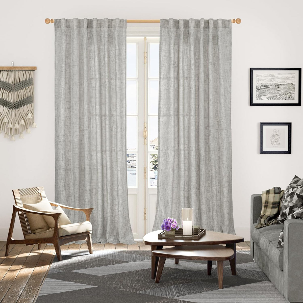 YoungsTex Dark Grey Linen Curtains 95 Inch Length for Living Room Back Tab Textured Window Drapes