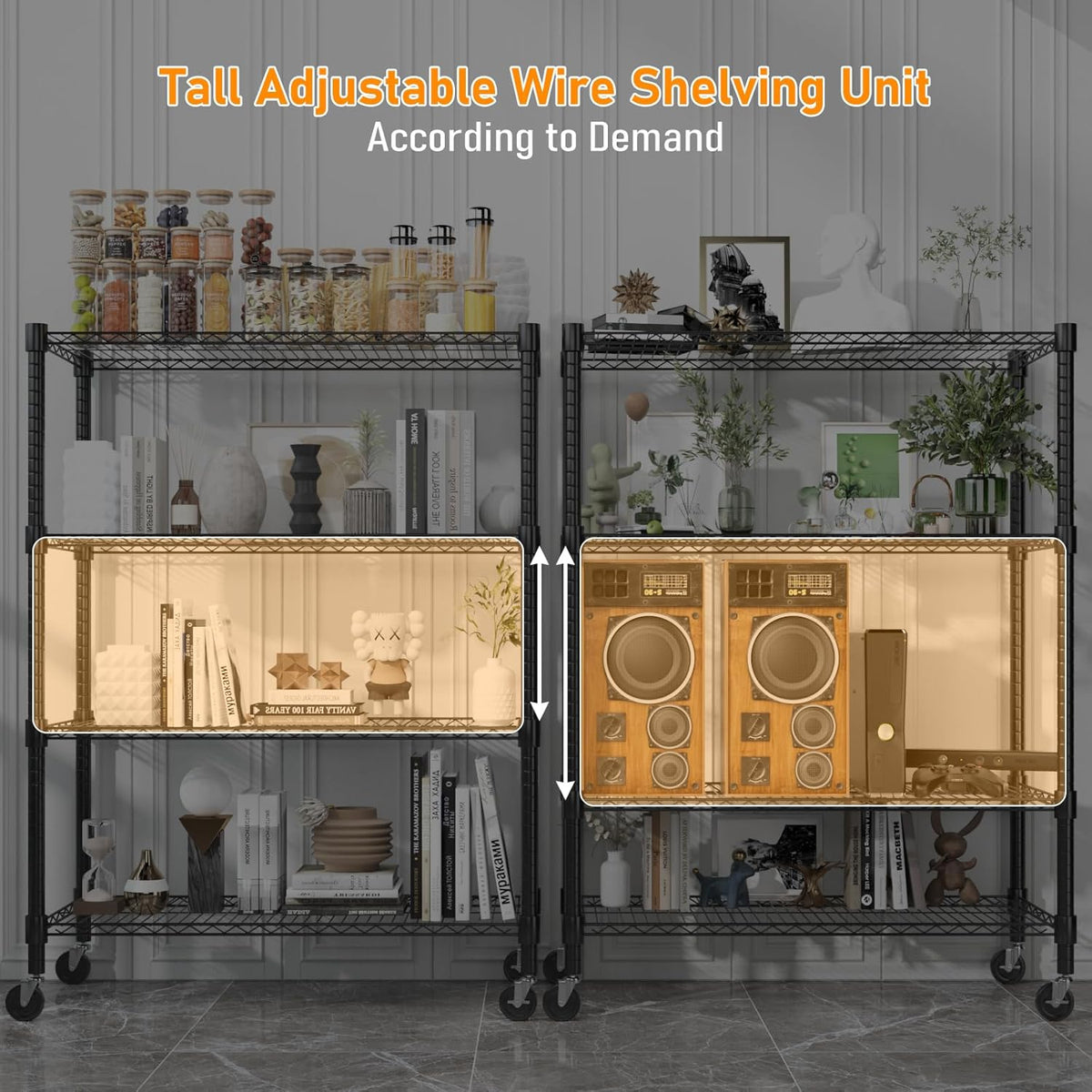 Himimi 18" D×36" W×72" H Storage Shelves with Wheels Metal Wire Shelving Unit 4 Tier Adjustable