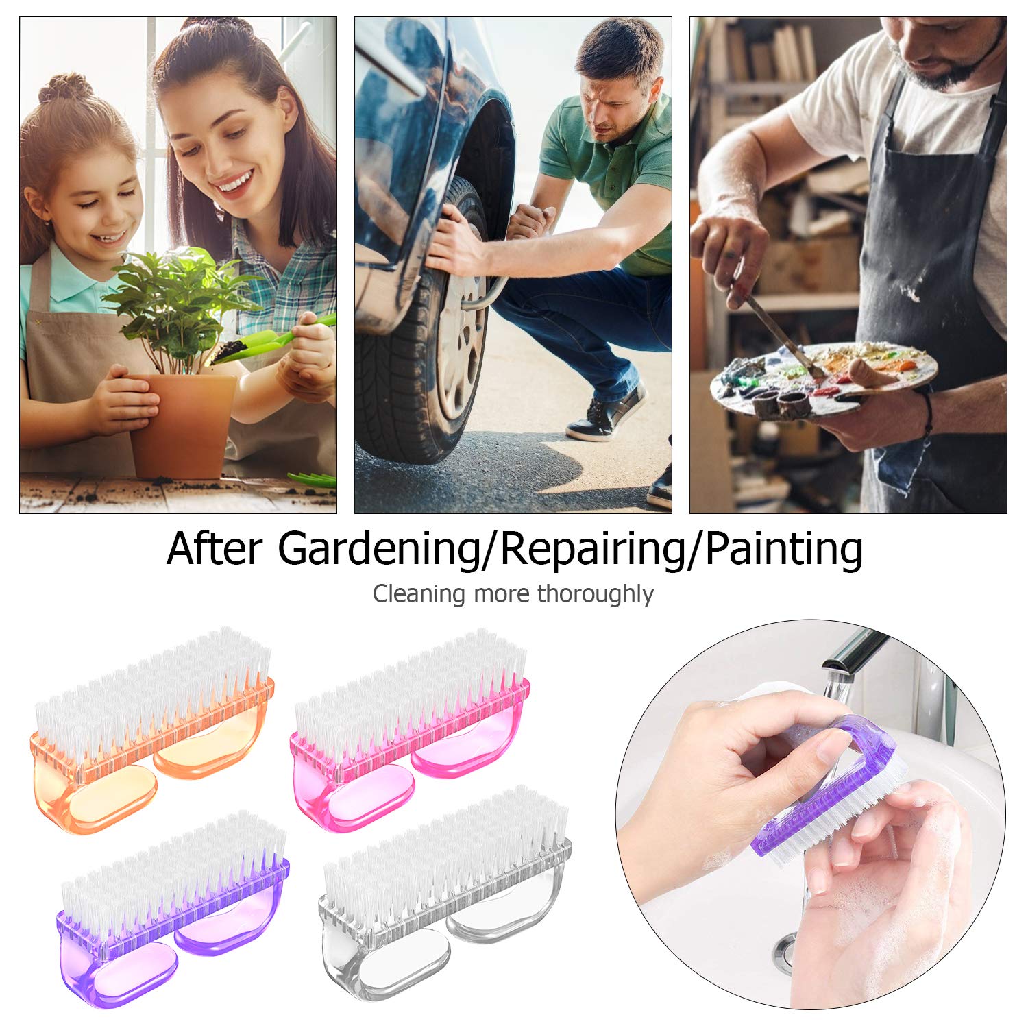 Handle Grip Nail Brush, Nail Brushes Hand Fingernail Brush Cleaner Scrubbing Kit Pedicure for Toes