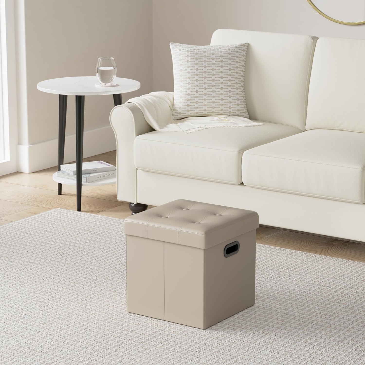 SONGMICS Mazie Collection - 15 Inches Ottoman with Storage, Footstool, Storage Ottoman with Metal