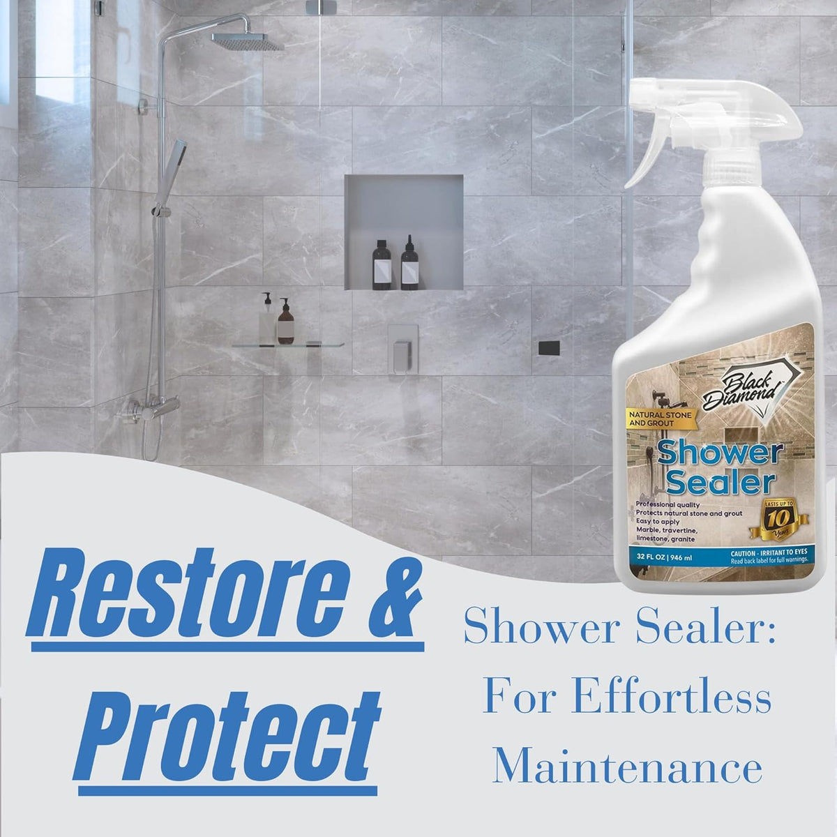 Natural Stone and Grout Penetrating Shower Sealer. Marble, Granite Travertine, Limestone. Protects