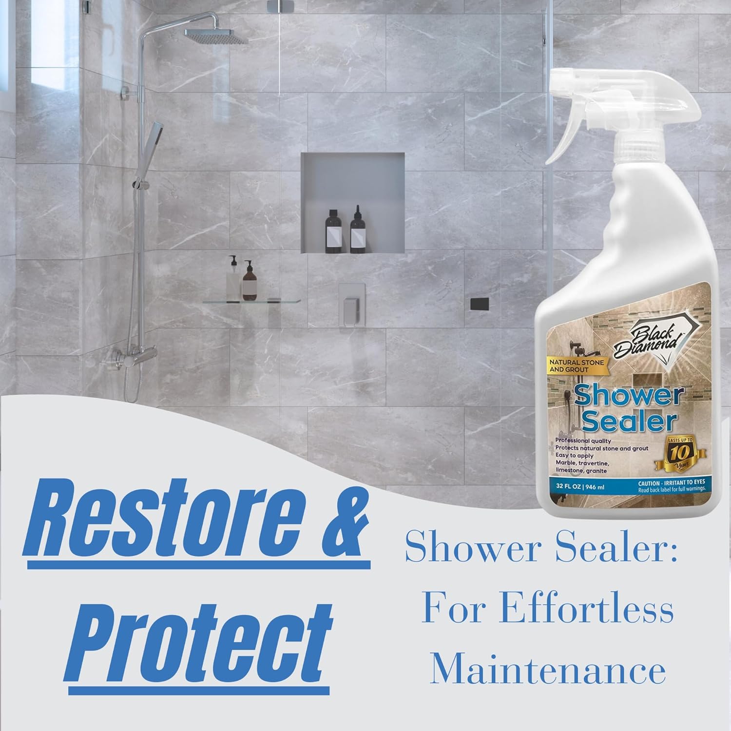 Natural Stone and Grout Penetrating Shower Sealer. Marble, Granite Travertine, Limestone. Protects