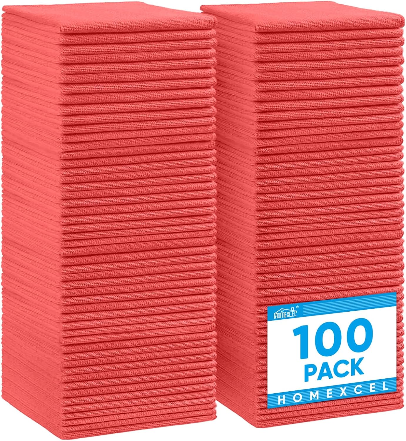 HOMEXCEL Red Microfiber Cleaning Cloth, 100 Pack Cleaning Towels for Kitchen, Lint Free