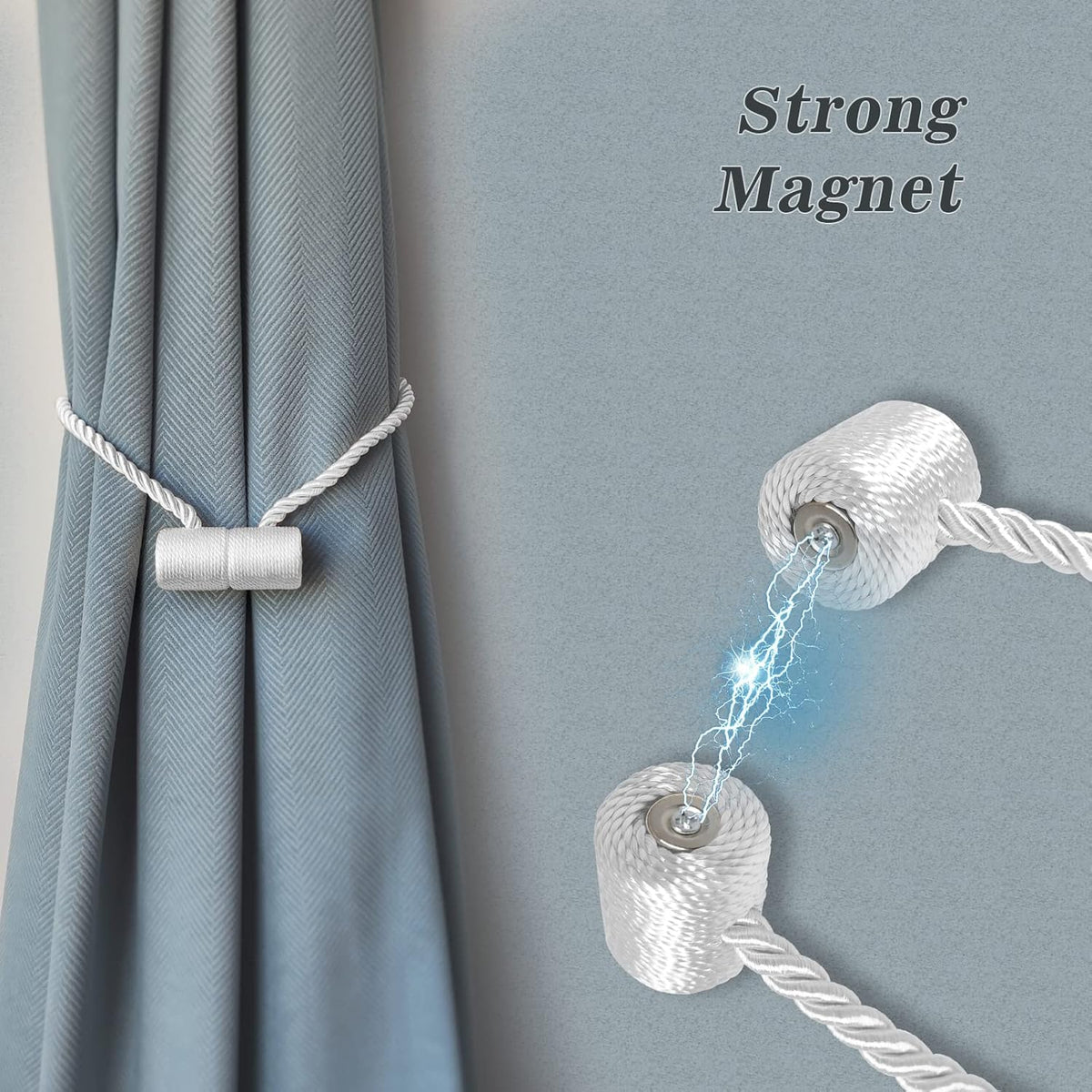 Hion Magnetic Curtain Tiebacks White 6 Pack, Curtain Tiebacks Buckles Holdbacks Holders Hooks Clip