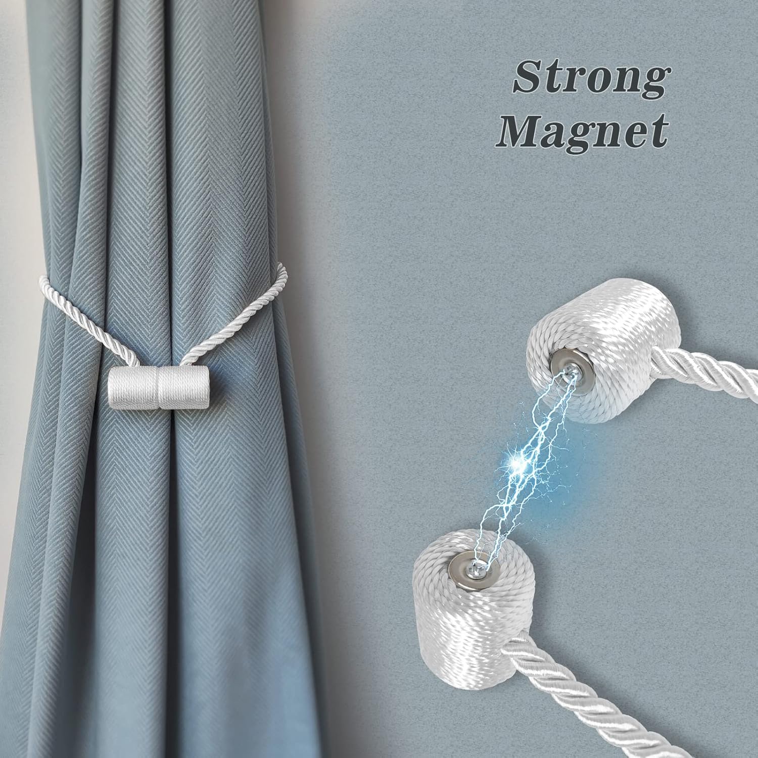 Hion Magnetic Curtain Tiebacks White 2pcs, Curtain Tiebacks Buckles Holdbacks Holders Hooks Clip