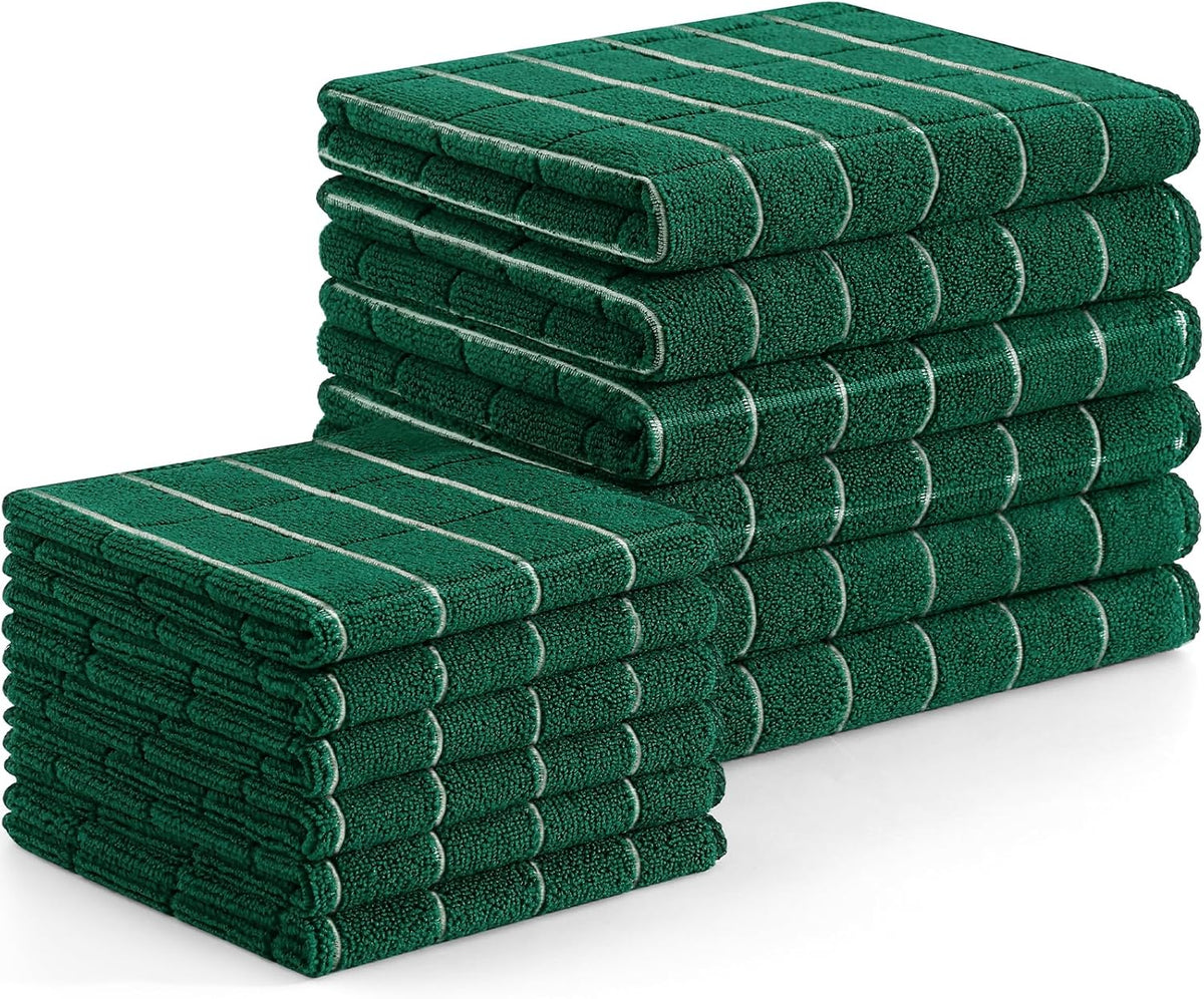 Homaxy Microfiber Kitchen Towels and Dishcloths Set, 12 Pack Soft and Absorbent Dish Hand Towels