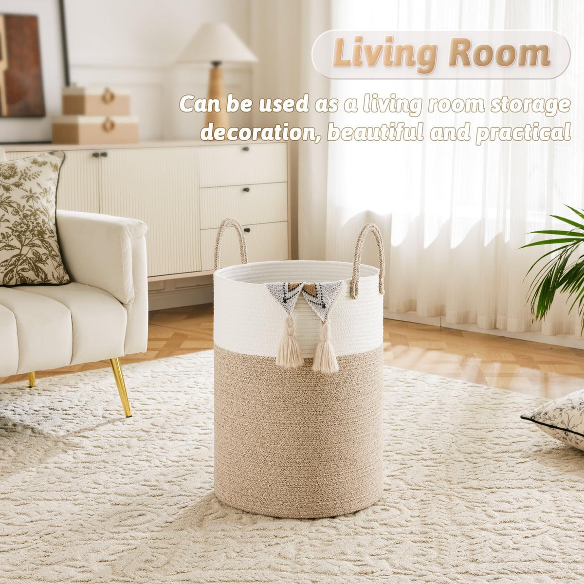 Laundry Basket,Woven Cotton Rope Laundry Hamper,80L for Decorative Storage of Dirty Clothes,Toys