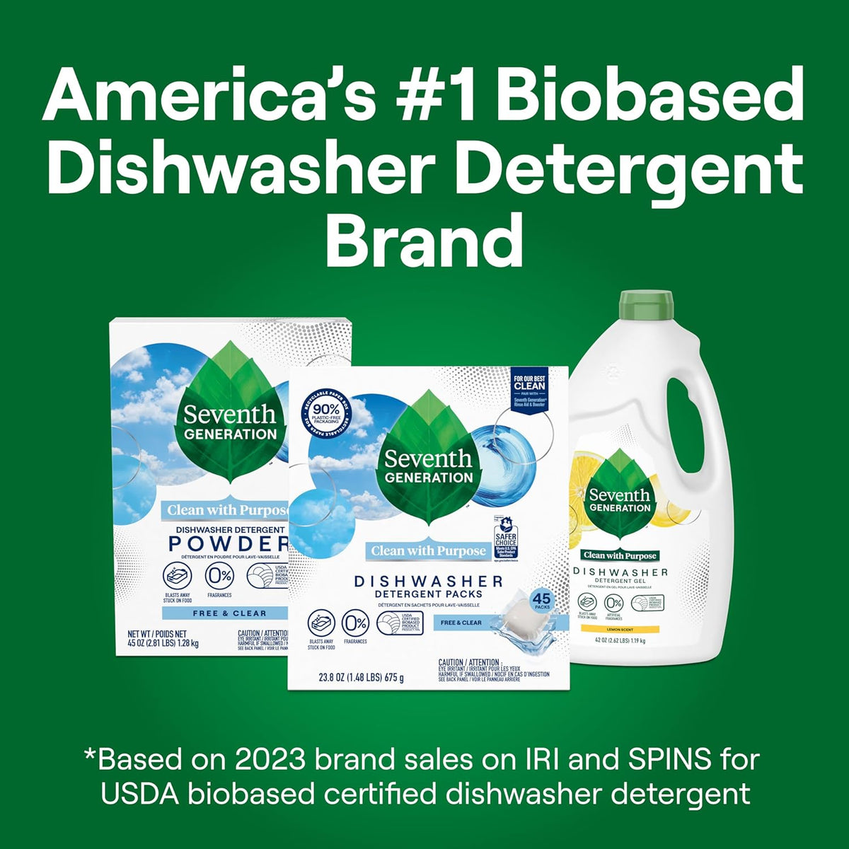 Seventh Generation Dishwasher Detergent Packs Free & Clear Pack of 6 for sparkling dishes