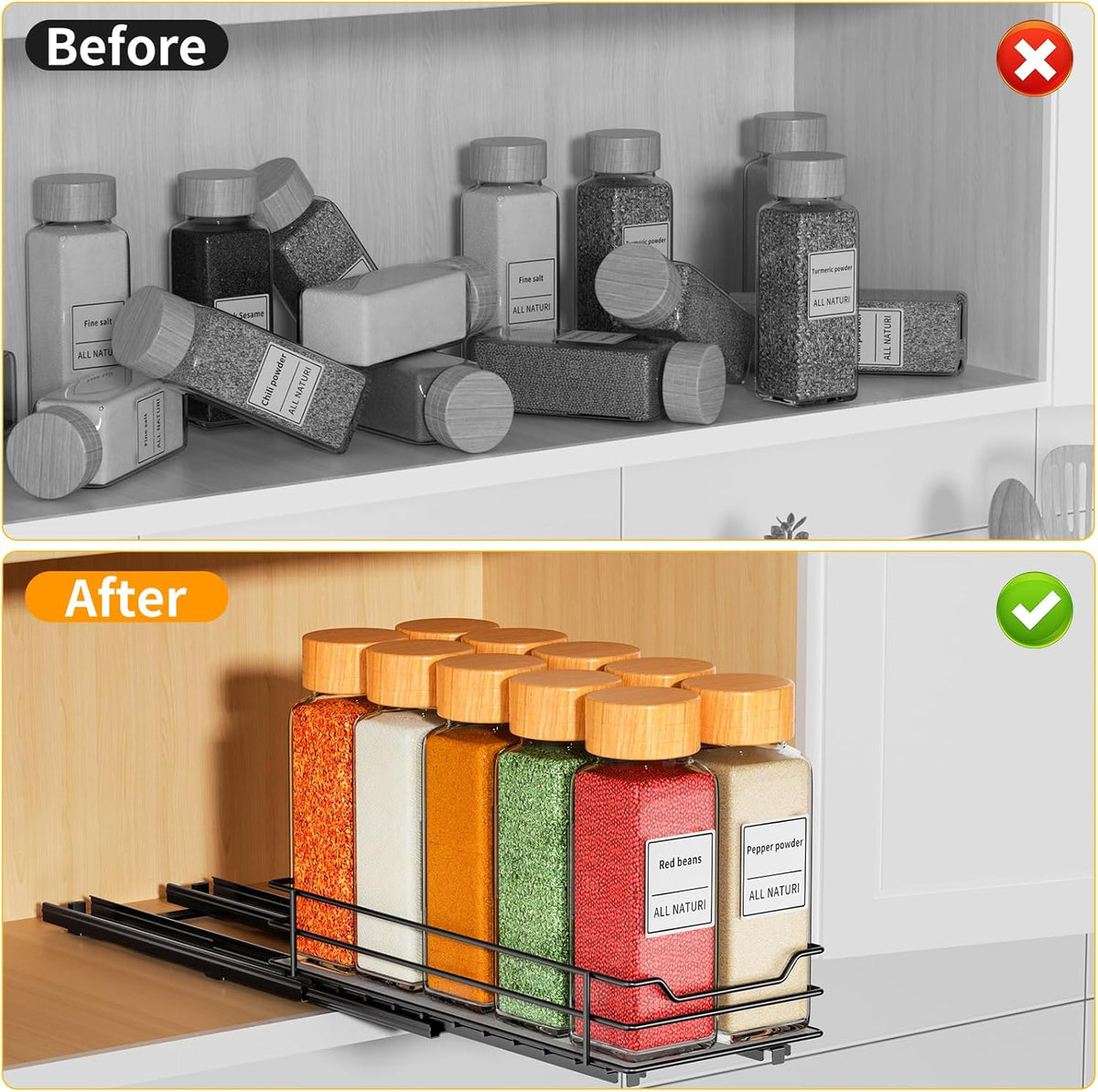 RCHYFEED Pull Out Spice Rack Organizer for Cabinet,Slide out Spice Organizer for Inside
