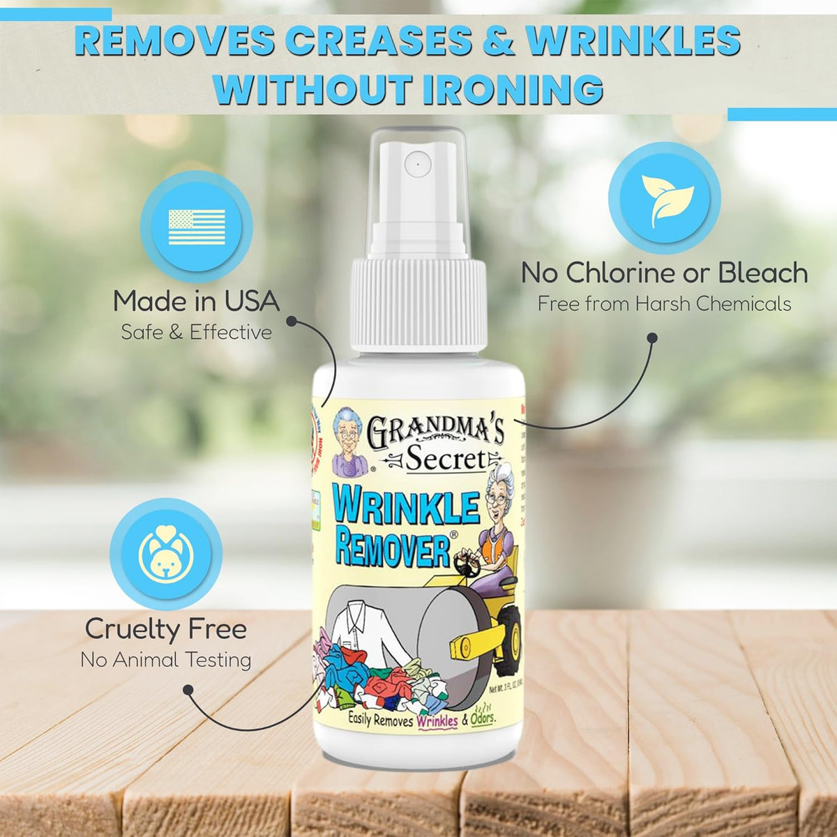 Grandma's Secret Wrinkle Remover Spray - Easily Removes Wrinkles & Odors - Wrinkle Release, Fabric