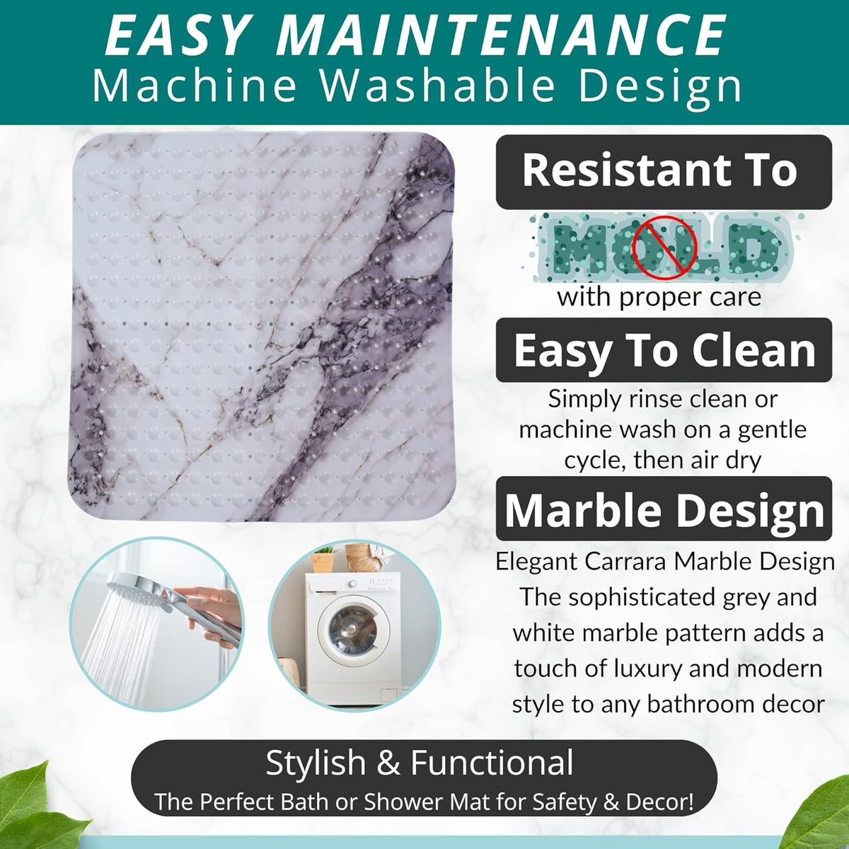 ENKOSI Extra Large Square Non Slip Shower Mat - 31 x 31-inch XL Bathroom Shower Mat - Square Shower