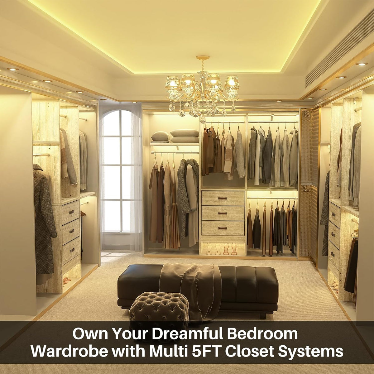 Armocity 5FT Small Closet System with 3 Fabric Drawers, 60'' Walk In Closet Organizer System With 3
