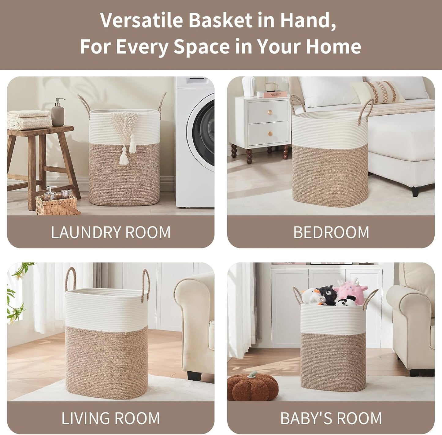 Laundry Basket with Handles - Blanket Basket & Hampers for Bedroom Aesthetic, Laundry Hamper &
