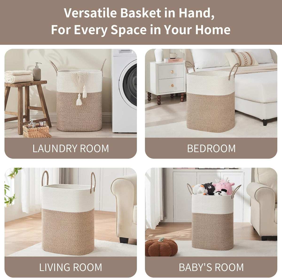 Laundry Basket with Handles - Blanket Basket & Hampers for Bedroom Aesthetic, Laundry Hamper &