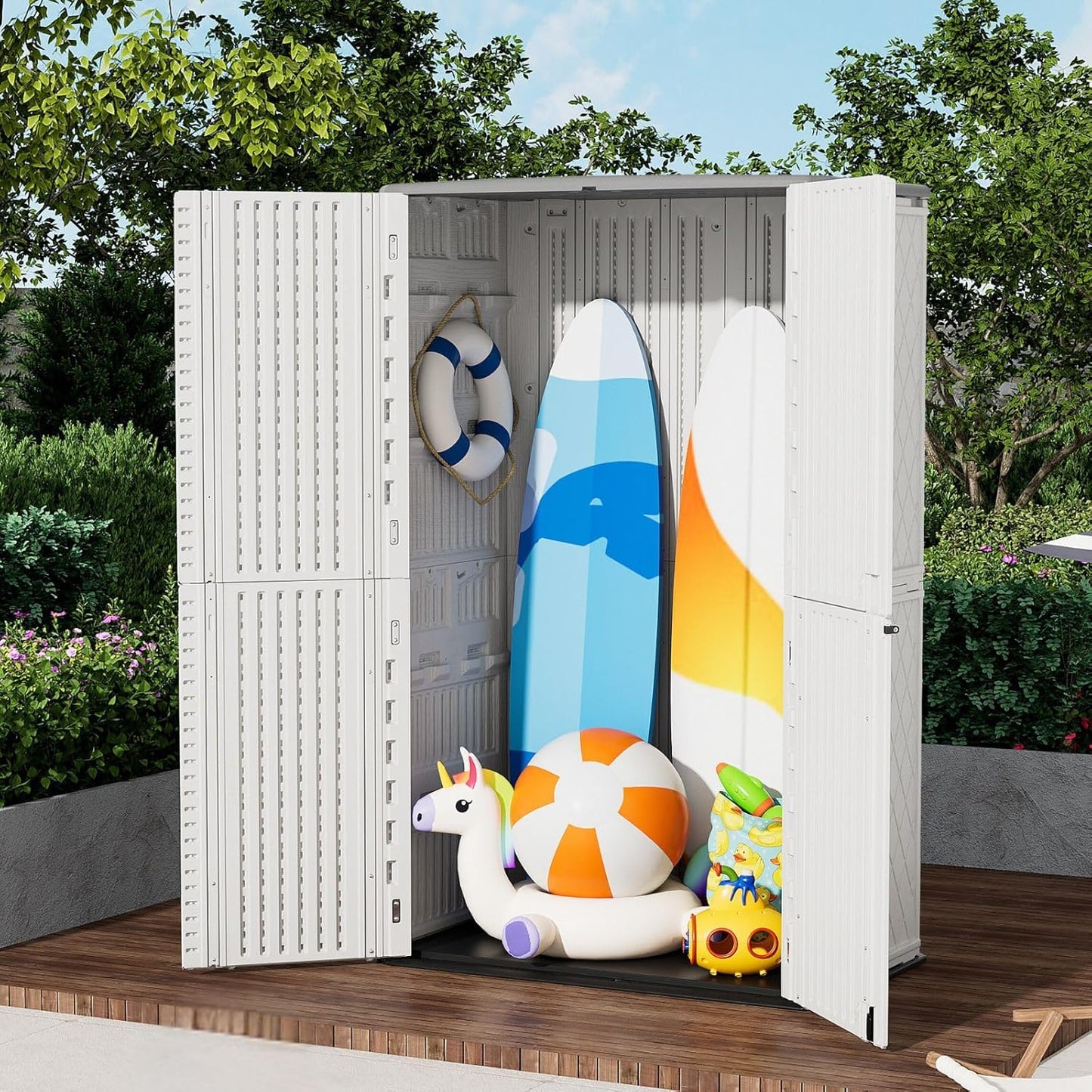 ZZM Large 67 Cu.ft Waterproof Storage Shed, Outdoor Storage Cabinet，Durable Resin Storage for Patio