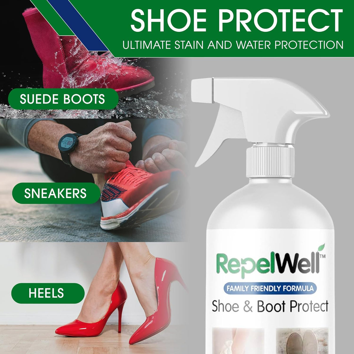 Shoe & Boot Stain & Water Repellent (24oz) Eco-Friendly, Pet-Safe Spray Keeps Fabric, Leather &