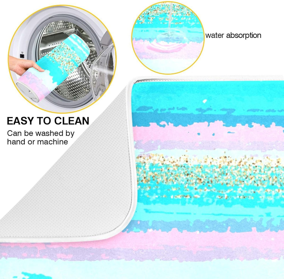 Turquoise Stripe Dish Drying Mat for Kitchen Countertop 18x24 Rectangle Teal Aqua Large Drying Mat