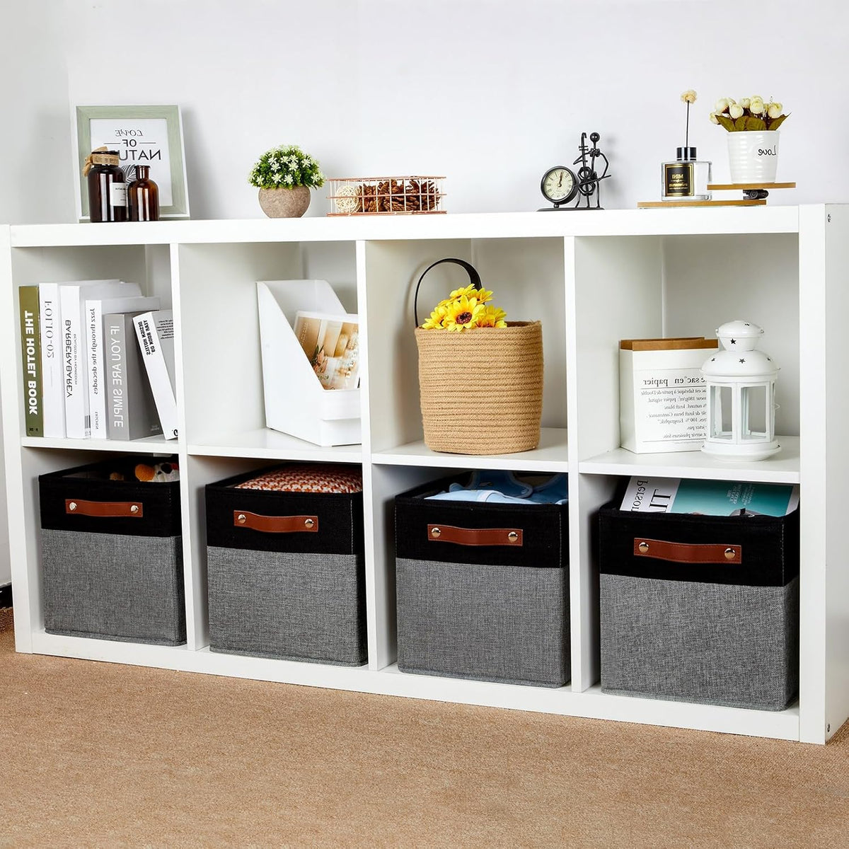 HNZIGE Fabric Cube Storage Baskets 11x11, Set of 4, Foldable Baskets with Handlesfor Organizer