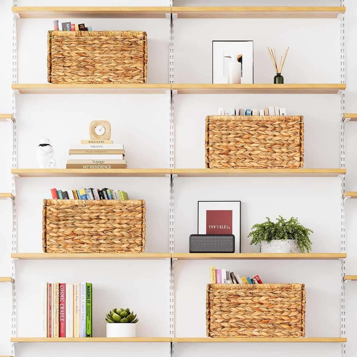 SpaceAid 4 Pack Wicker Basket, Storage Baskets for Organizing, Woven Rattan Basket with Handles for