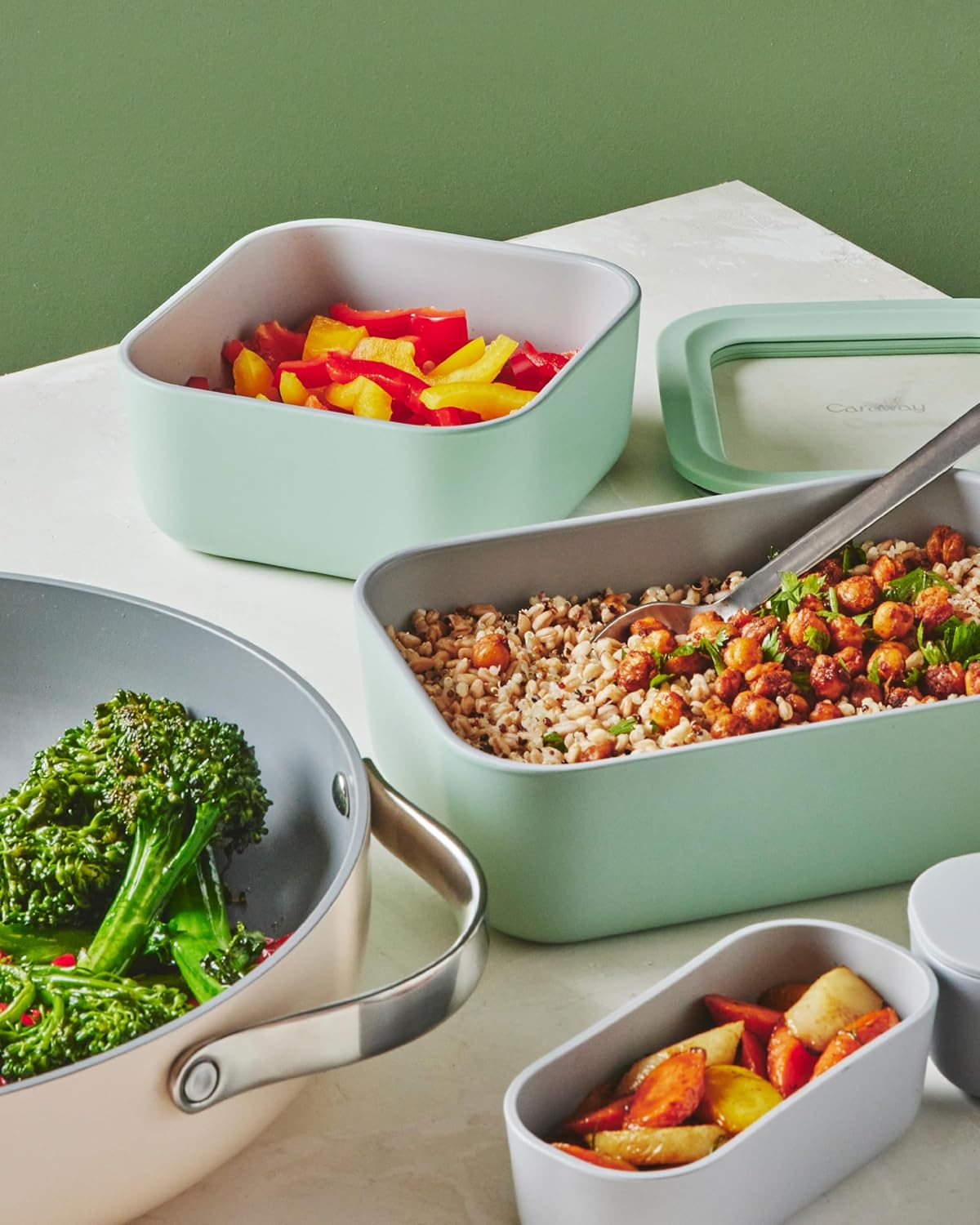 Caraway 2pc Glass Food Storage Set - 4.4 Cup Food Containers (2) - Ceramic Coated - Non Toxic, Non