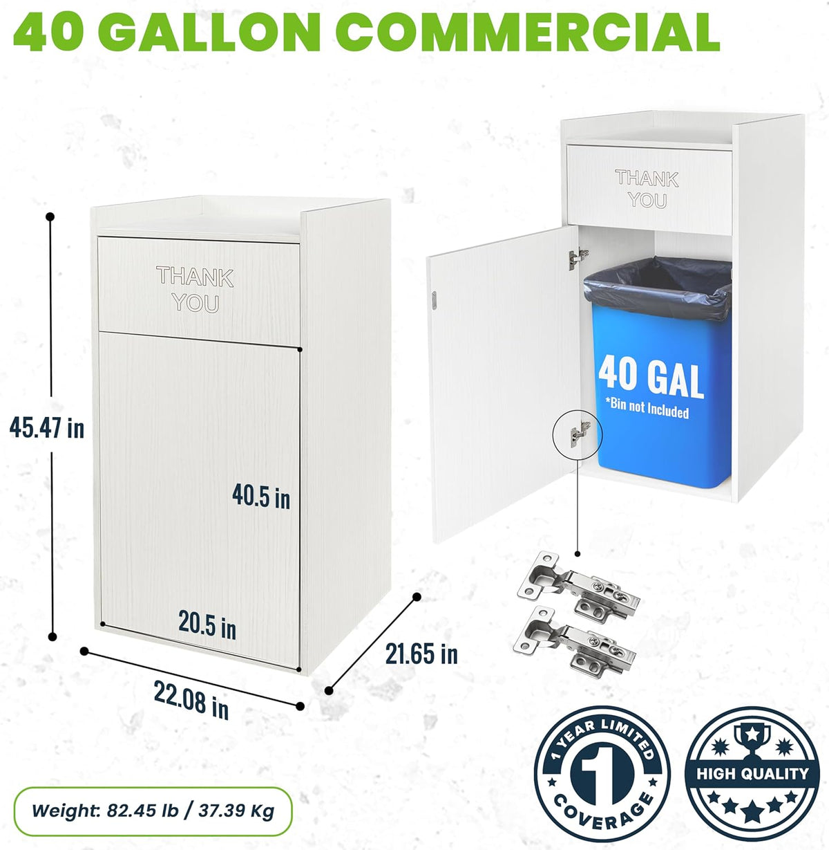 Alpine Restaurant Trash Can Cabinet with Tray Holder - Commercial 40 Gallon Garbage Receptacle