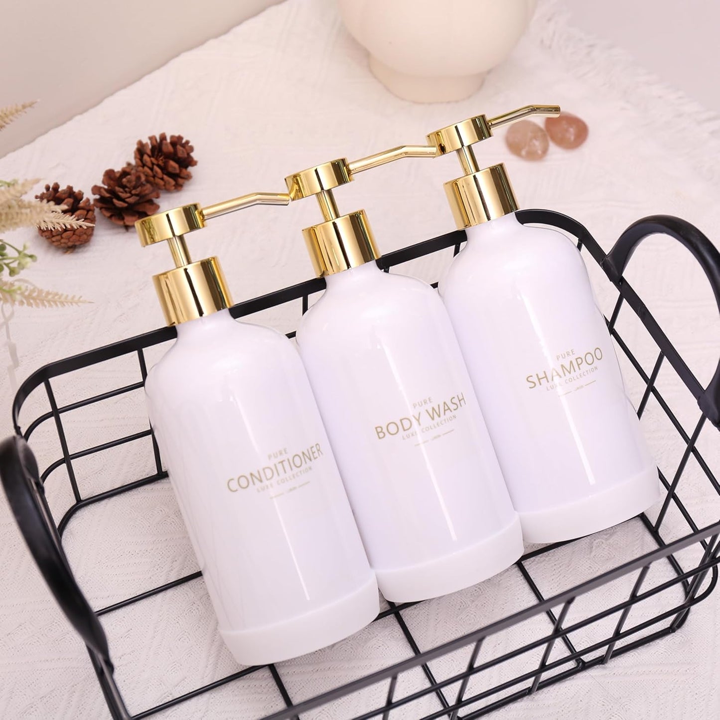 Shampoo and Conditioner Dispenser Set of 3,Refillable 20.5OZ Shampoo Bottles with Non-Slip