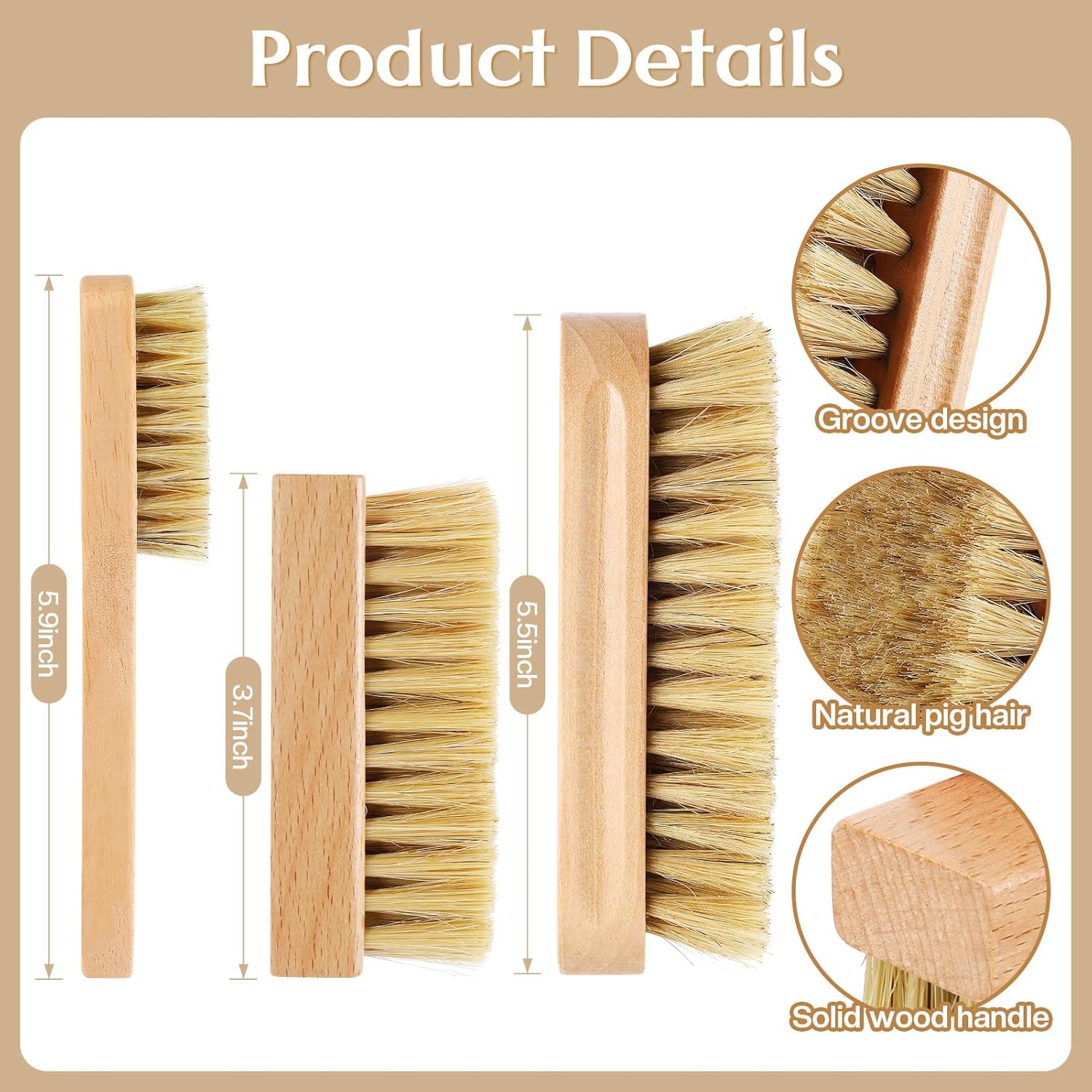 3 Pcs Wood Laundry Stain Brush Stain Remover Brushes with Boar Bristle Small Stain Brush for