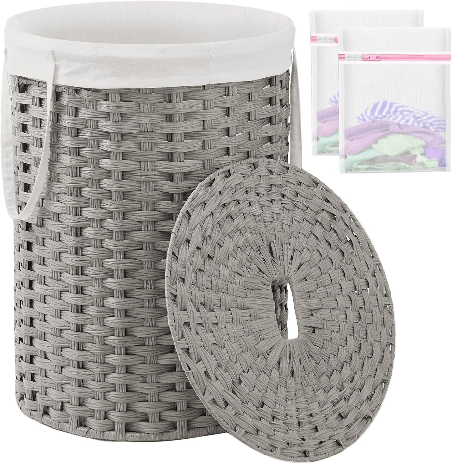 Laundry Basket with Lid Round Rattan Laundry Hamper with Lid and Handles 29.1 Gal (110 L) Handwoven