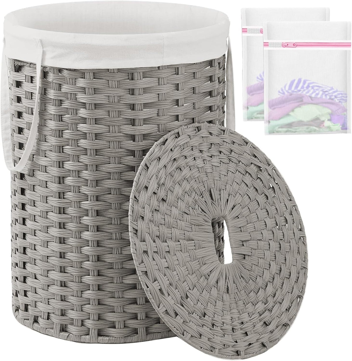 Laundry Basket with Lid Round Rattan Laundry Hamper with Lid and Handles 29.1 Gal (110 L) Handwoven