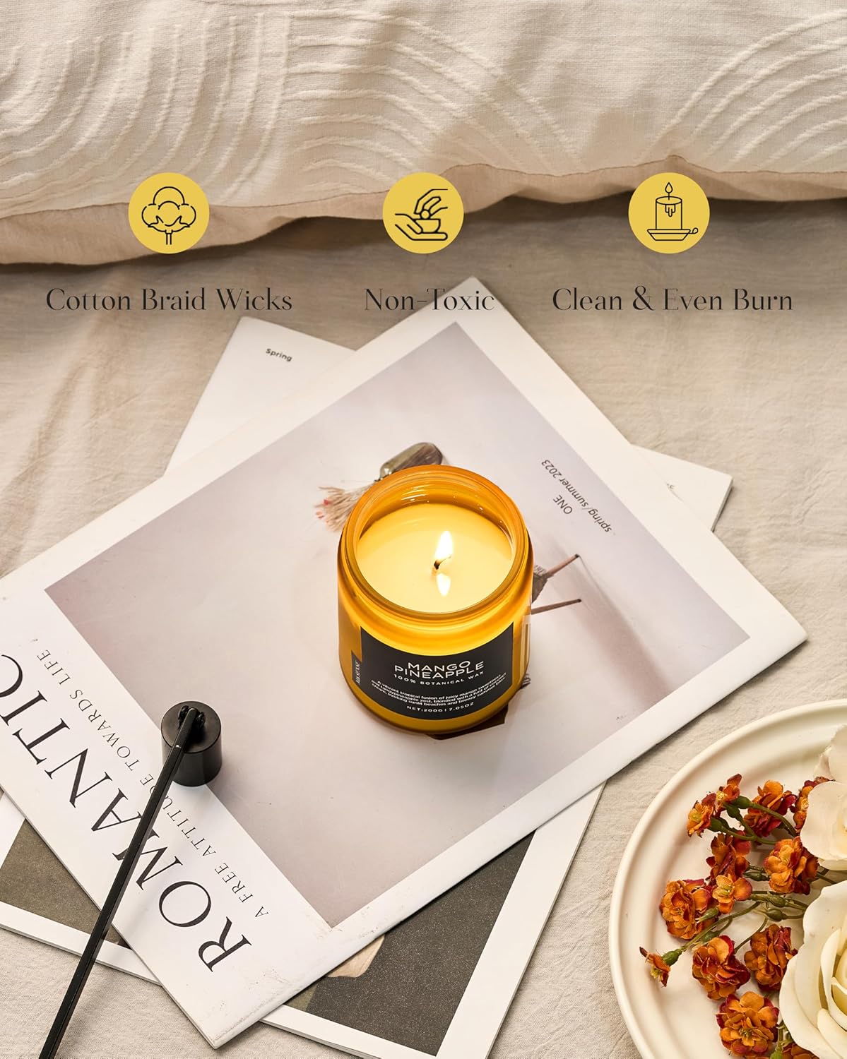 M&SENSE Mango Pineapple Tropical Scented Candle, 7.05oz Non Toxic Natural Soy Wax 50 Hours Long