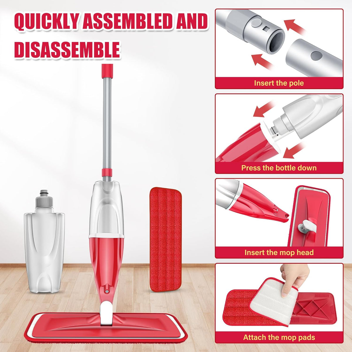 Spray Wet Mops for Hardwood Floor Cleaning: EXEGO Microfiber Dry Dust Spray Mop with 3 Washable