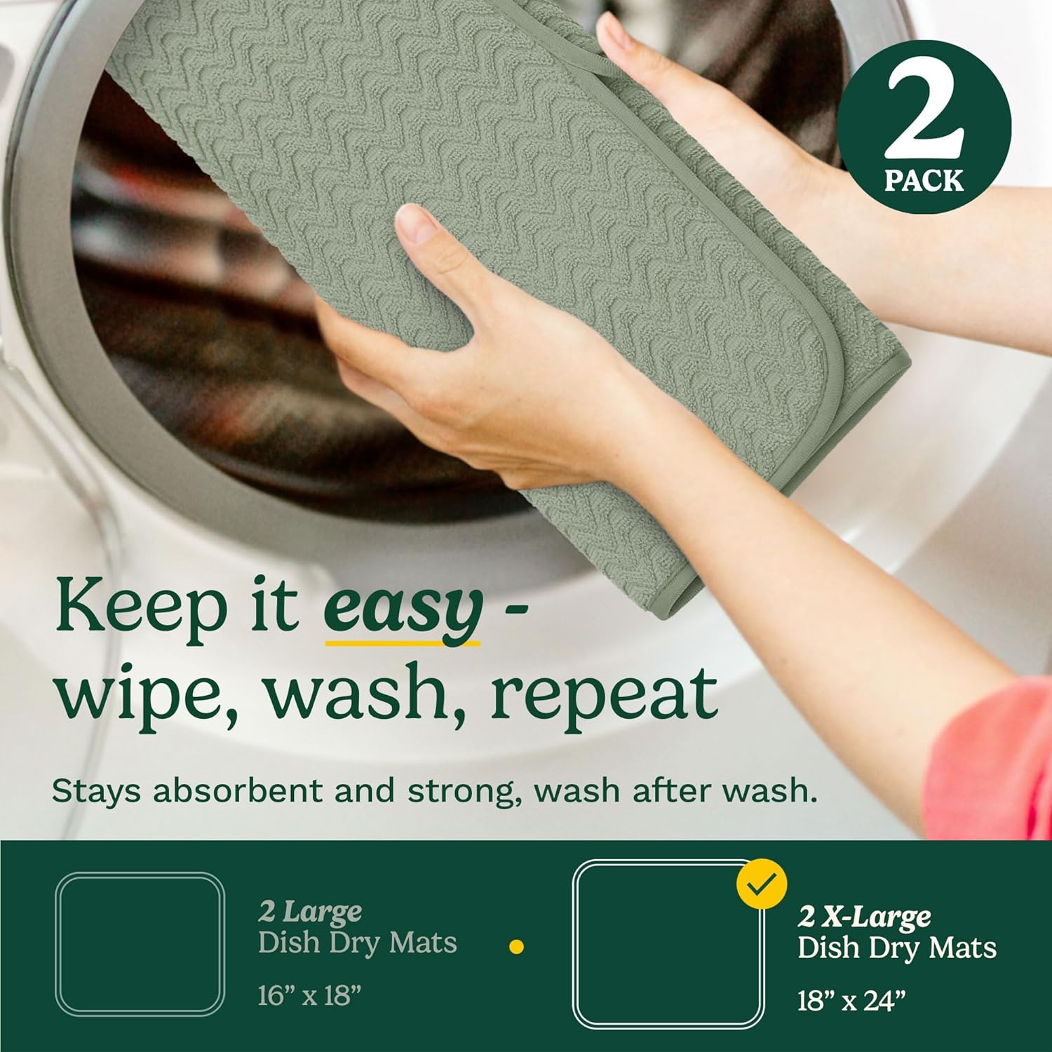 Cuisinart Dish Drying Mats for Kitchen Counter - (2) 18" x 24" Ultra Absorbent Dish Drying Mat XL
