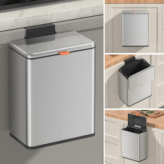 Mbillion Kitchen Compost Bin Hanging Trash Can with Lid 2.1 Gallon Stainless Steel Garbage Can for