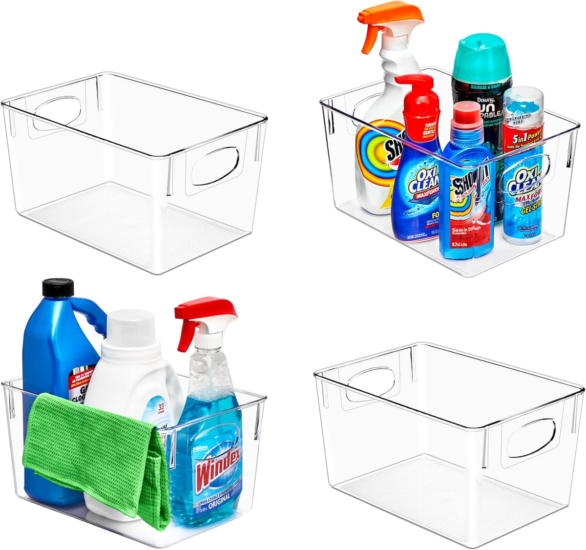 Sorbus 4 Pack Large Clear Plastic Storage Bins, Clear Organizer Bins with Handle for Kitchen